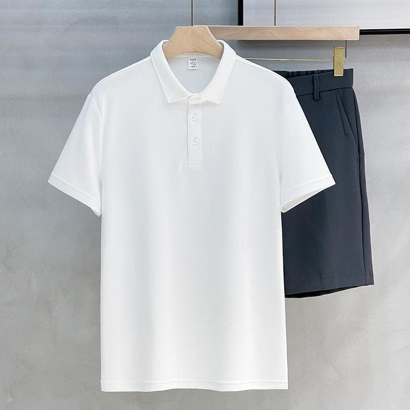Heavy cotton solid color POLO shirt lapel light mature business short-sleeved T-shirt commuter men's spring and summer shirt work clothes 7