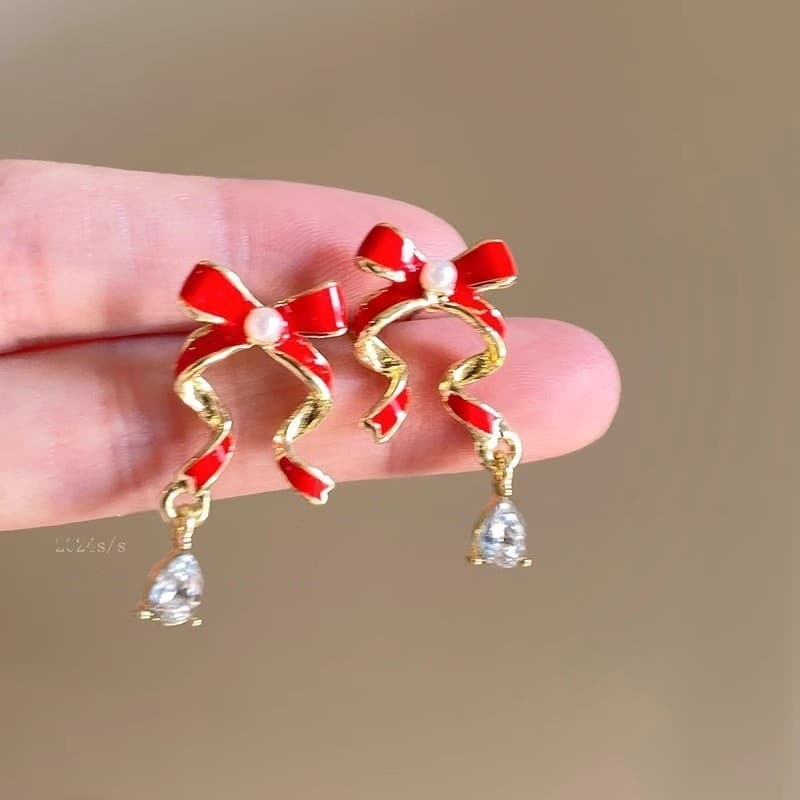 Red series cool red zircon butterfly earrings new fashion high-end tassel explosive earrings for women 3