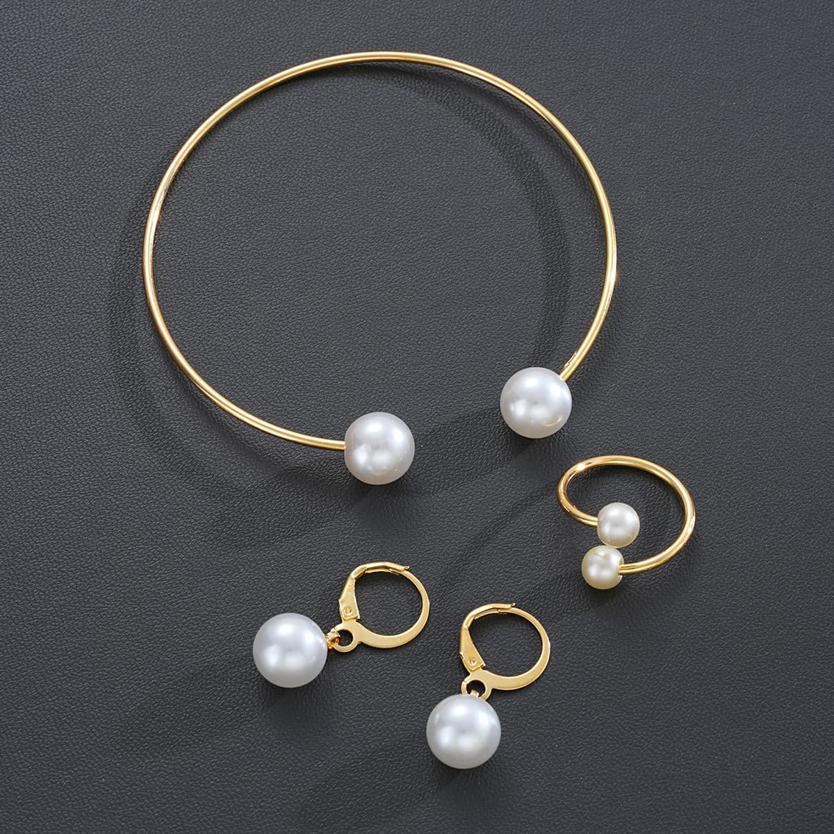 European and American cross-border hot-selling pearl open earrings, bracelets, rings and jewelry sets for women, simple, light, luxurious and high-end accessories 3