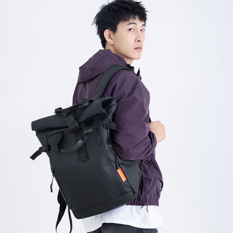 Cross-border trendy rolled edge backpacks for men and women large-capacity school bags outdoor travel backpacks commuter laptop bags 3