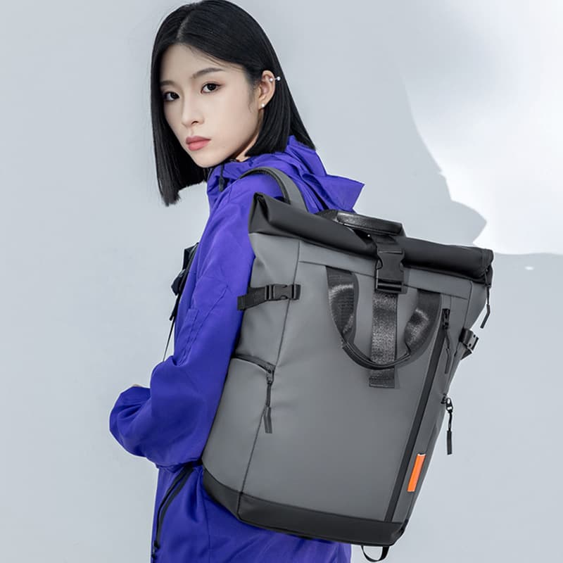Cross-border trendy rolled edge backpacks for men and women large-capacity school bags outdoor travel backpacks commuter laptop bags 4