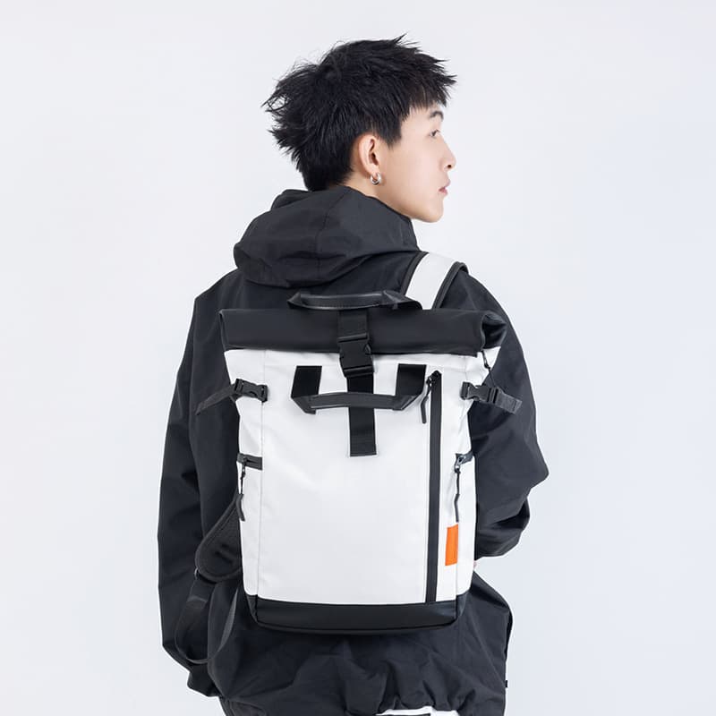 Cross-border trendy rolled edge backpacks for men and women large-capacity school bags outdoor travel backpacks commuter laptop bags 5