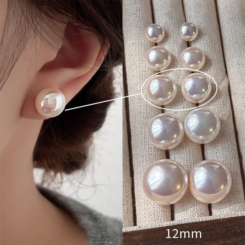 New Year's Day New Shijia Steamed Bun Pearl Earrings Women's Versatile 925 Silver Needle Earrings Milky White Pearl Earrings 9