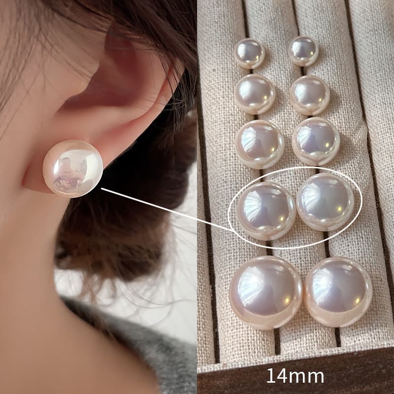 New Year's Day New Shijia Steamed Bun Pearl Earrings Women's Versatile 925 Silver Needle Earrings Milky White Pearl Earrings 10