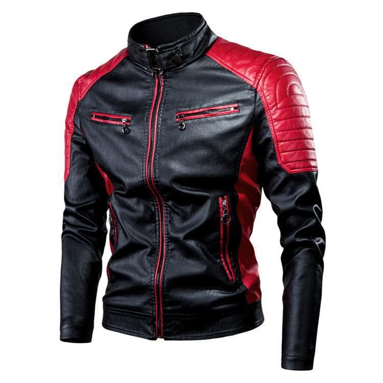 2025 thin spring and autumn cross-border casual men's leather jacket fashion splicing motorcycle Amazon retro leather jacket men's clothing 2