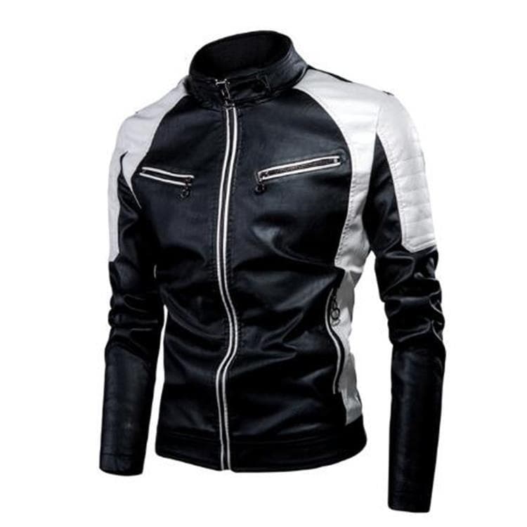2025 thin spring and autumn cross-border casual men's leather jacket fashion splicing motorcycle Amazon retro leather jacket men's clothing 6