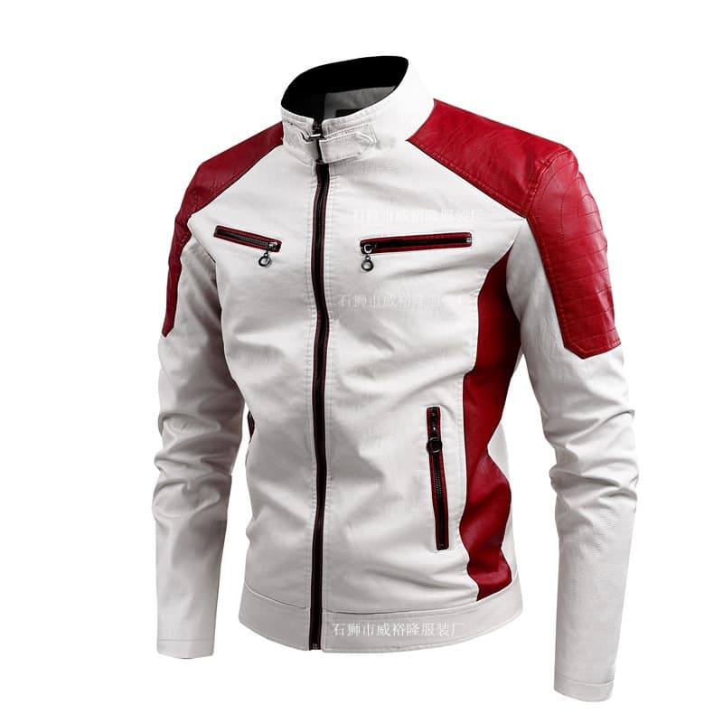 2025 thin spring and autumn cross-border casual men's leather jacket fashion splicing motorcycle Amazon retro leather jacket men's clothing 7