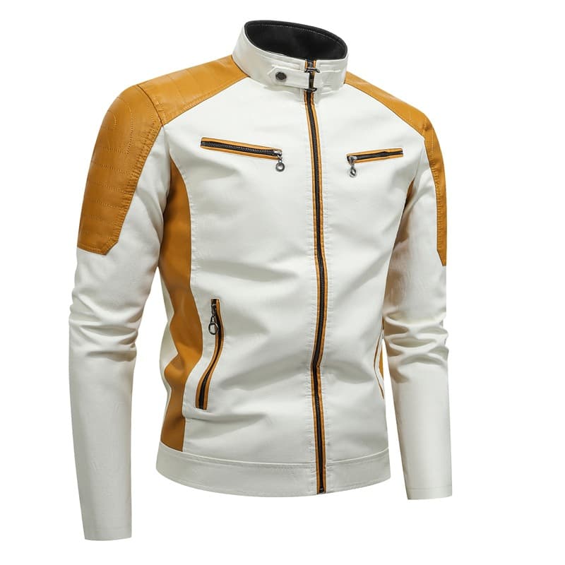 2025 thin spring and autumn cross-border casual men's leather jacket fashion splicing motorcycle Amazon retro leather jacket men's clothing 8