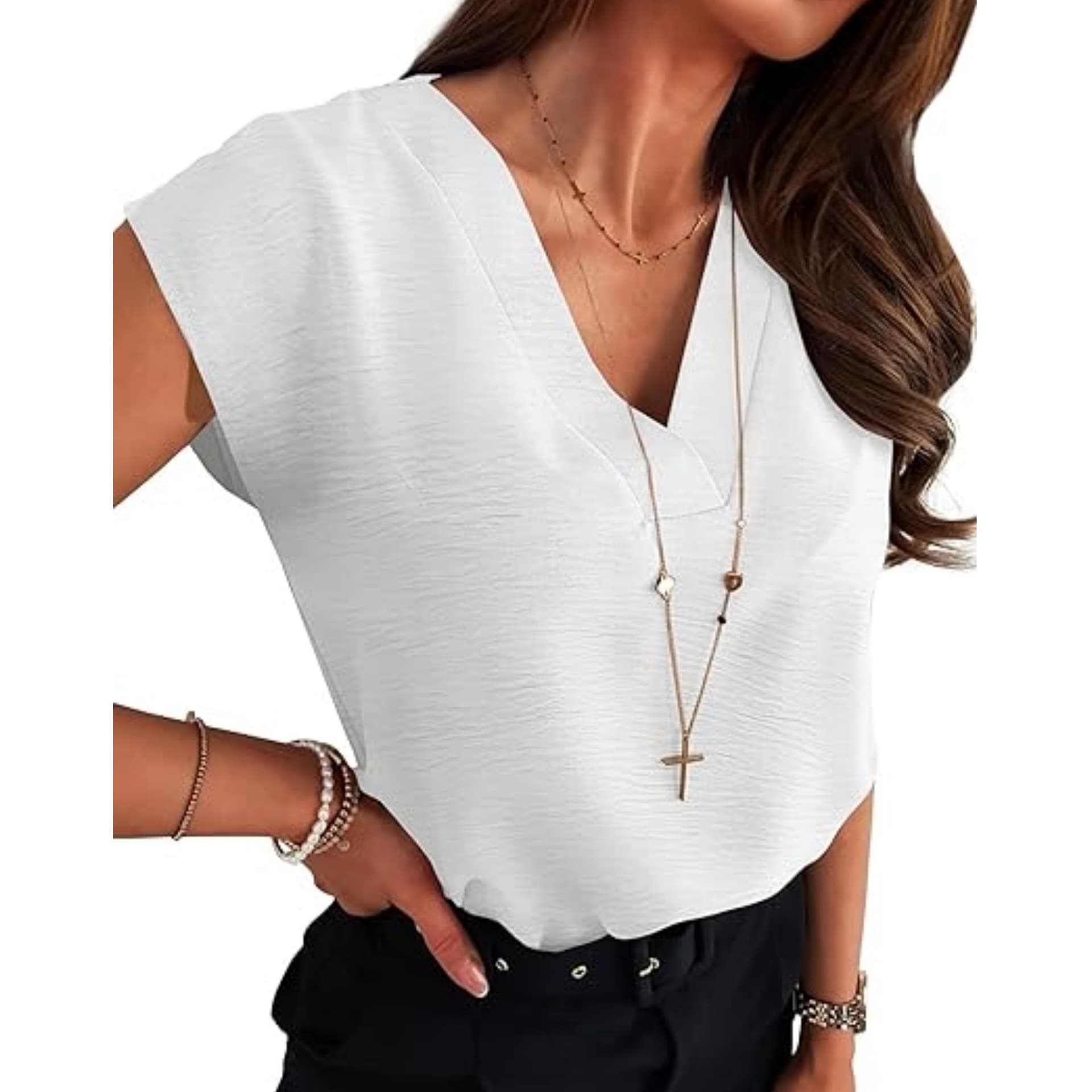 Cross-border foreign trade Amazon independent station 2025 women's European and American temperament shirt V-neck short-sleeved pullover sleeveless shirt 1