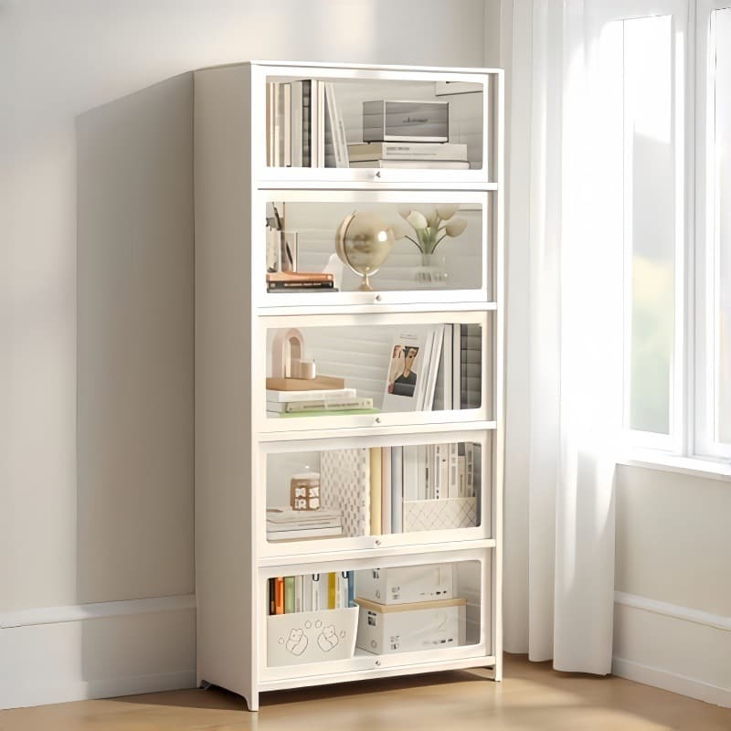 Shuangen household steel bookcase with glass door display cabinet children's dustproof bookshelf iron storage rack iron cabinet 1