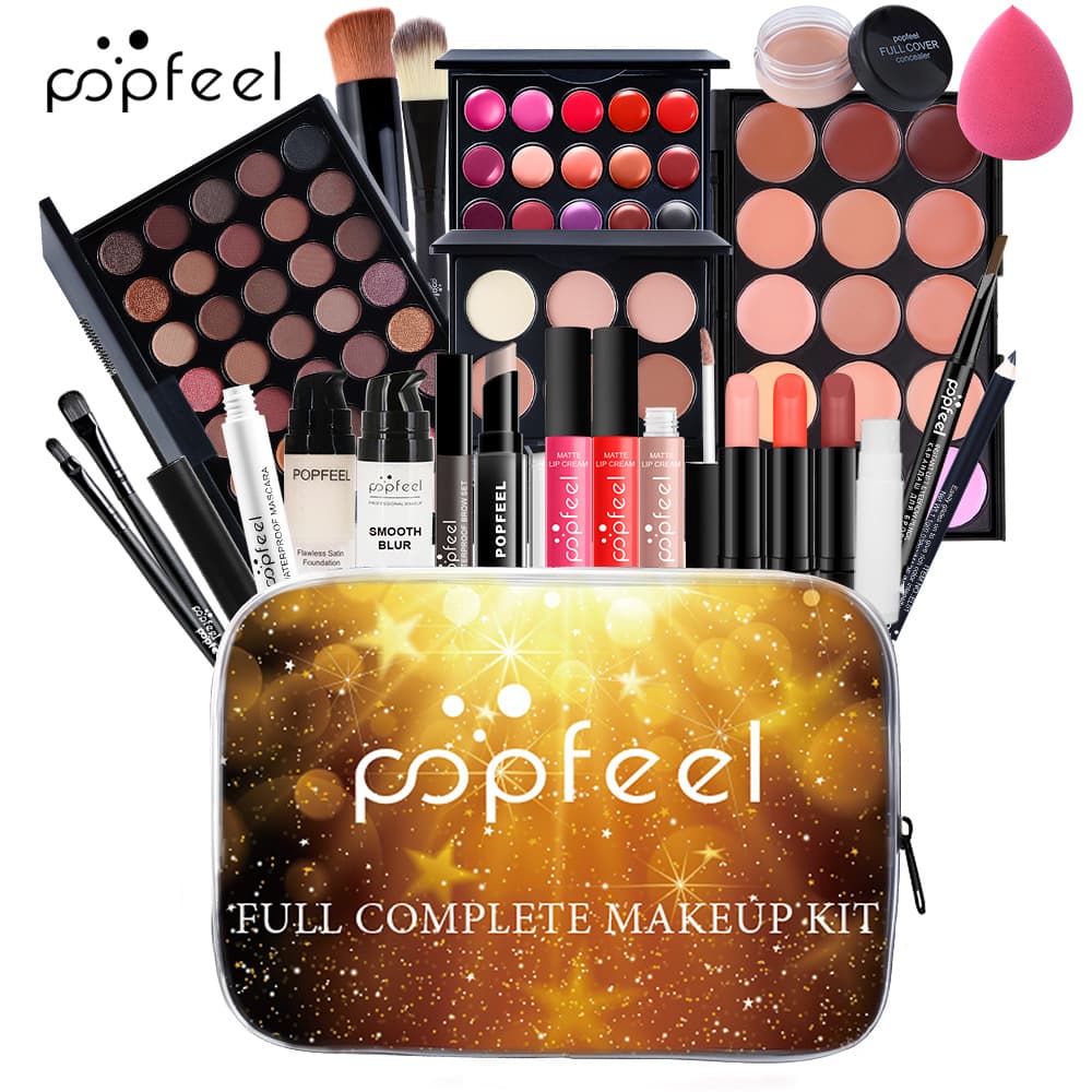 POPFEEL eye shadow, foundation, lipstick, makeup set, complete set of cosmetics for beginners, novice light makeup gift box 1