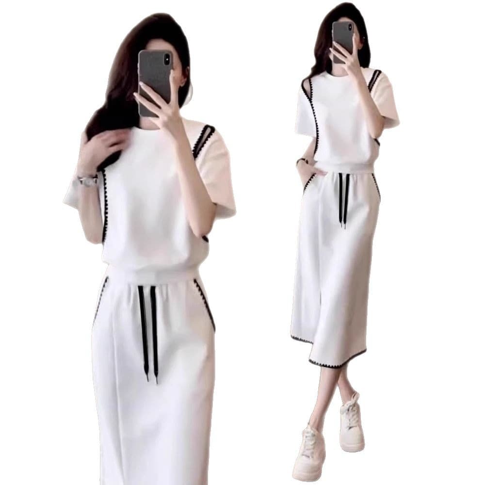 Casual Fashion Women's Suit Skirt 2025 Summer New Style Age-Reducing Top Slit Skirt Two-piece Set 6