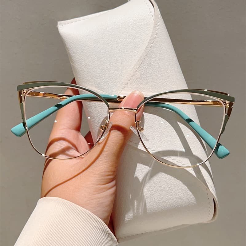 Cross-border new style cat-eye plain-faced high-end anti-blue light glasses with metal frames for business and office use, which can be equipped with prescription flat glasses 1