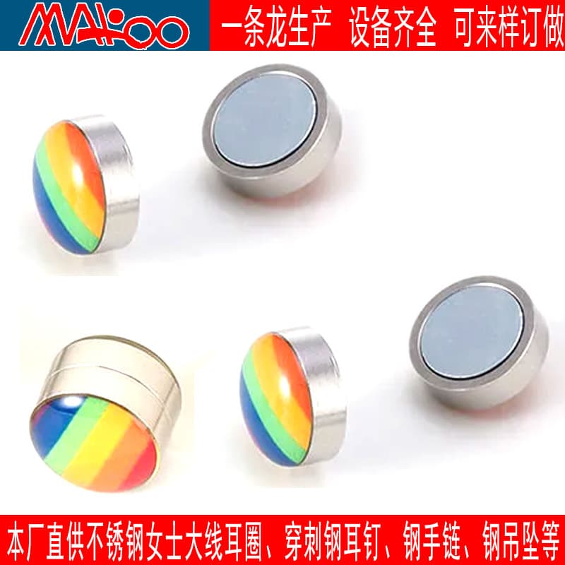 Factory source wholesale cross-border men's and women's rainbow picture magnets fake earrings stainless steel non-pierced ear clip trinkets 1