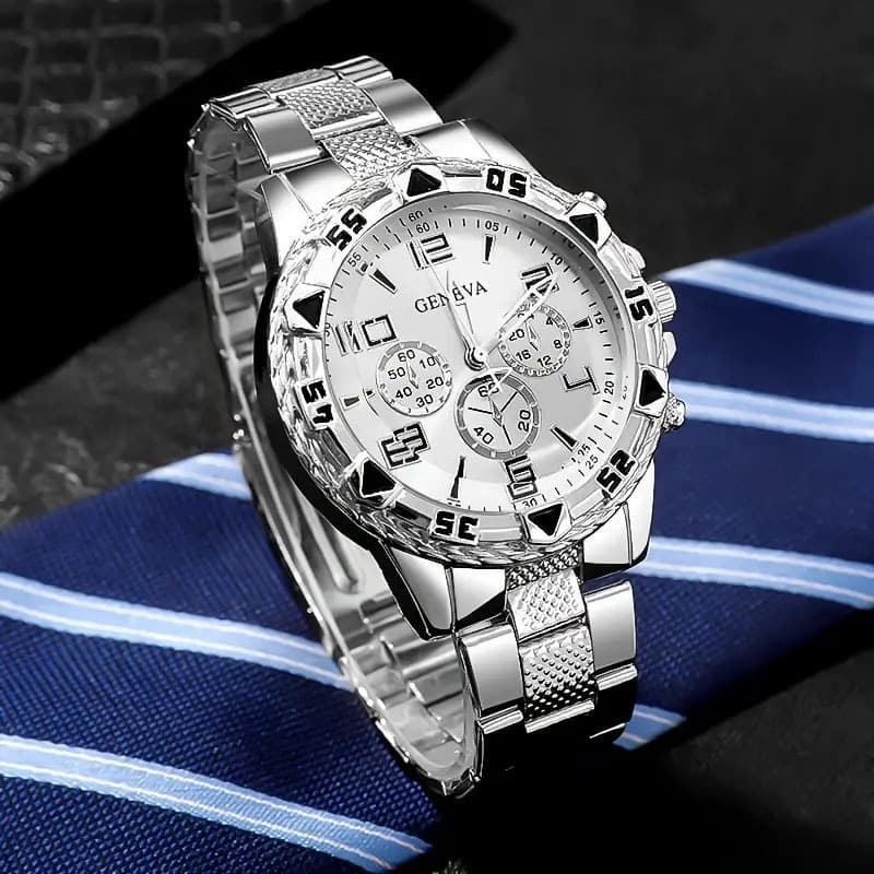 Manufacturer wholesale cross-border popular men's watch steel band quartz watch fashion blue light glass men's three-eye watch 9