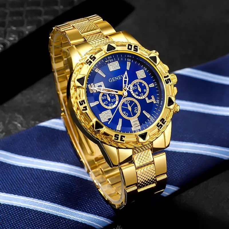 Manufacturer wholesale cross-border popular men's watch steel band quartz watch fashion blue light glass men's three-eye watch 10