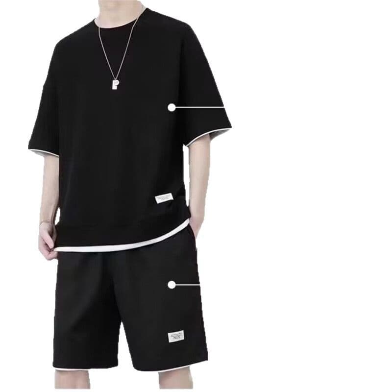 Waffle shorts suit men's summer ice silk short-sleeved men's suit with handsome trendy brand casual sportswear 6