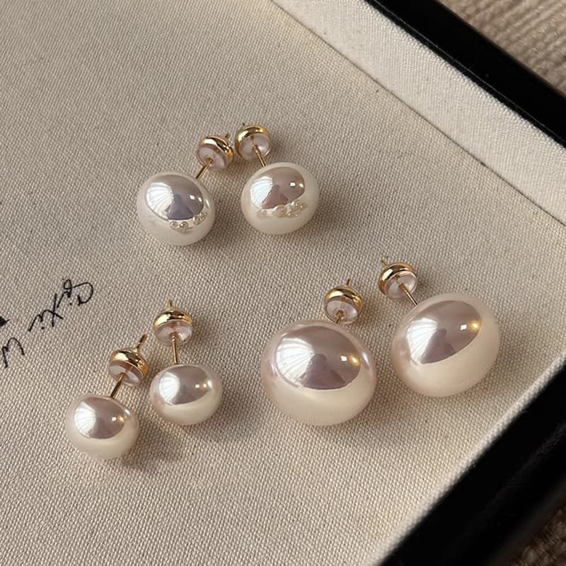 Shijia Mantou pink milky white pearl earrings for women S925 sterling silver silver needle niche high-end versatile new earrings 2