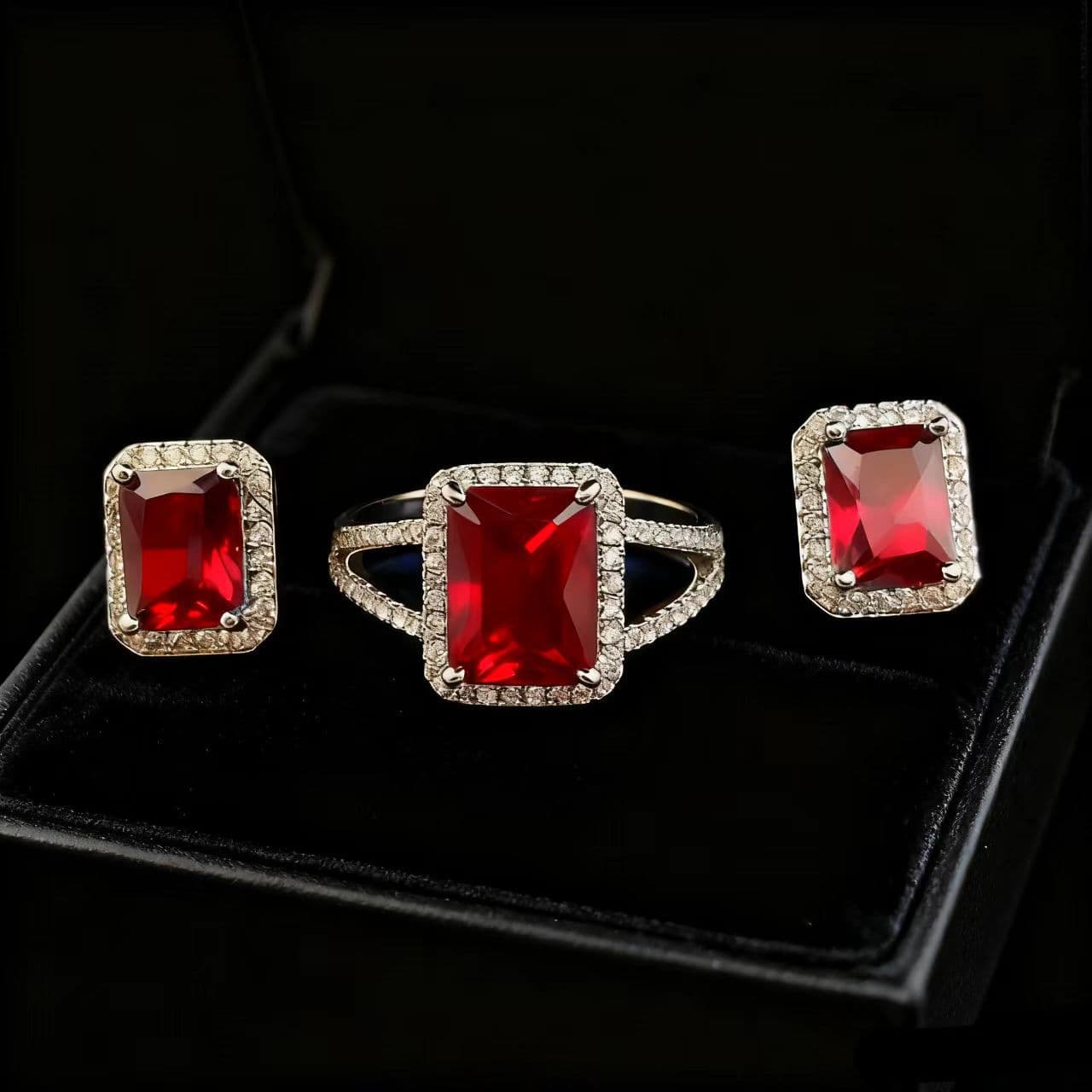 Cross-border special supply of 8*10 rectangular ruby ​​ring for women wholesale high carbon diamond ring jewelry jewelry earrings 2