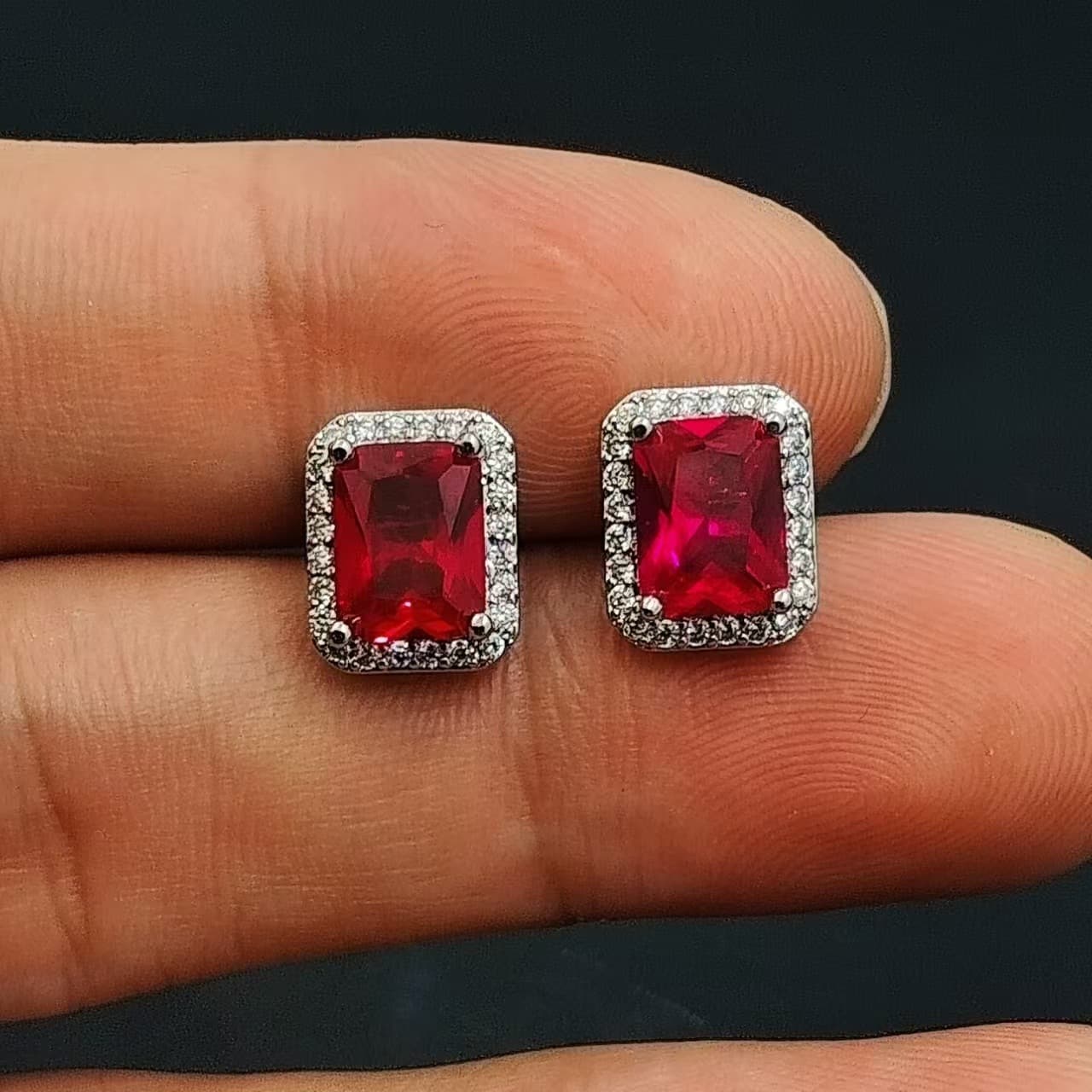 Cross-border special supply of 8*10 rectangular ruby ​​ring for women wholesale high carbon diamond ring jewelry jewelry earrings 5