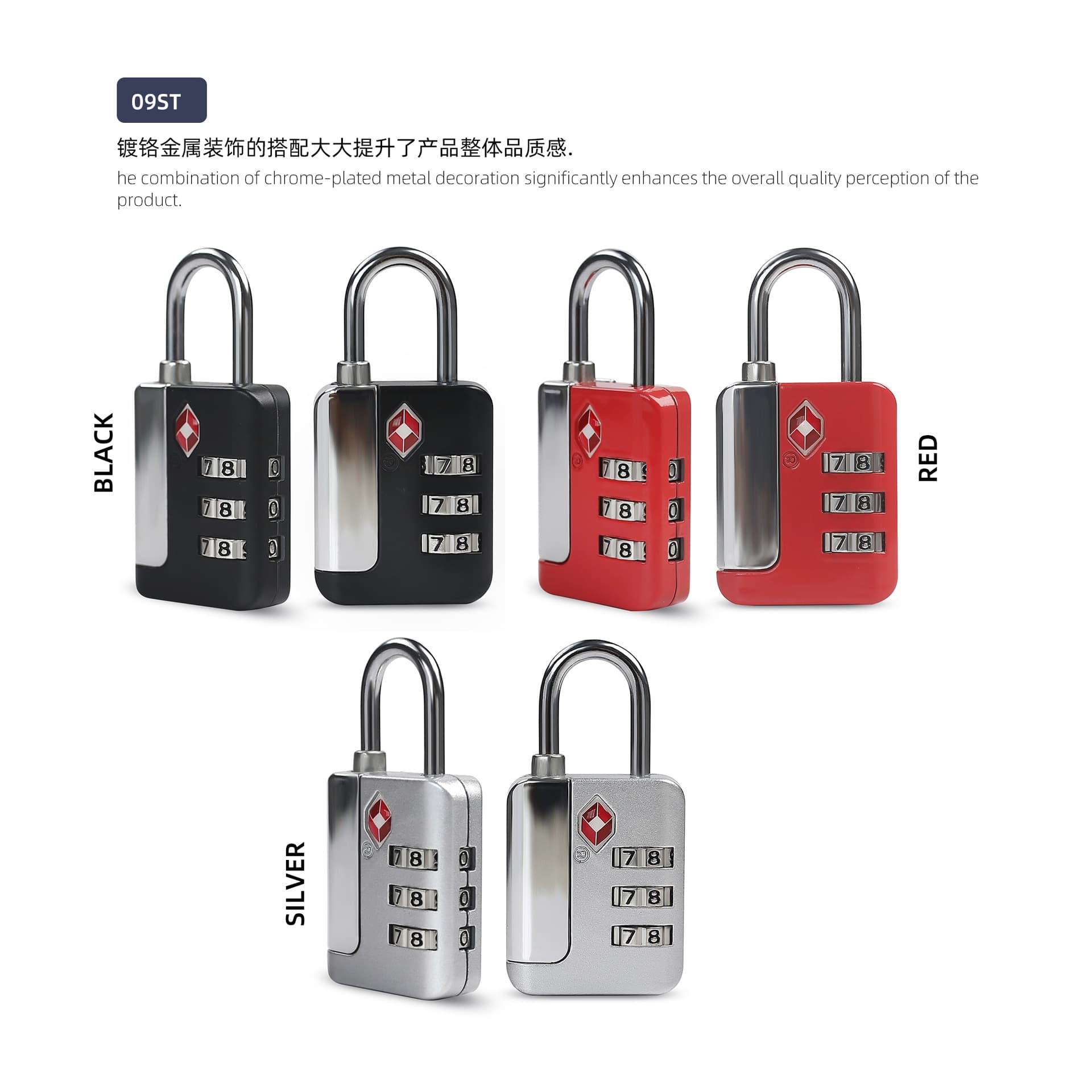 Electroplated sequin combination TSA customs lock luggage gym cabinet password padlock backpack password lock 09ST 1