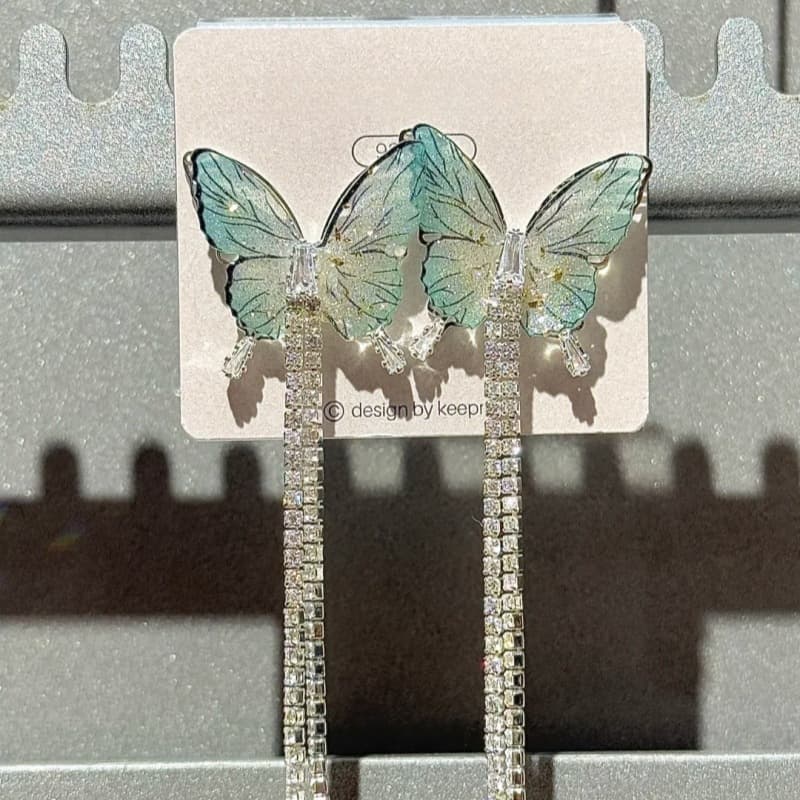 "Dream Love Butterfly" Pearl Cream Blue Butterfly Stud Earring Set Super Fairy Tassel Earrings Perfect for Summer 5