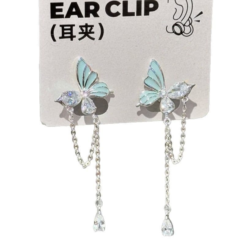 "Dream Love Butterfly" Pearl Cream Blue Butterfly Stud Earring Set Super Fairy Tassel Earrings Perfect for Summer 6