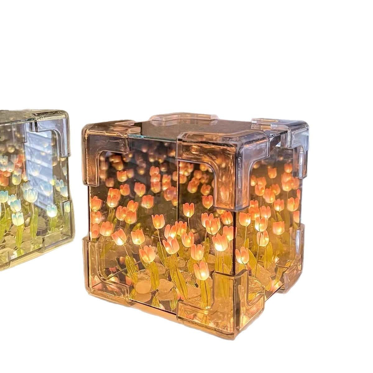 Creative Rubik's cube three-dimensional mirror night light tulip flower sea handmade diy night light decoration ornaments small gifts 6