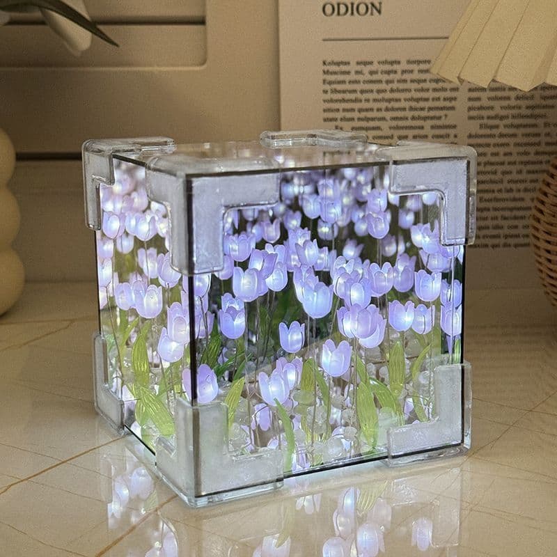 Creative Rubik's cube three-dimensional mirror night light tulip flower sea handmade diy night light decoration ornaments small gifts 8