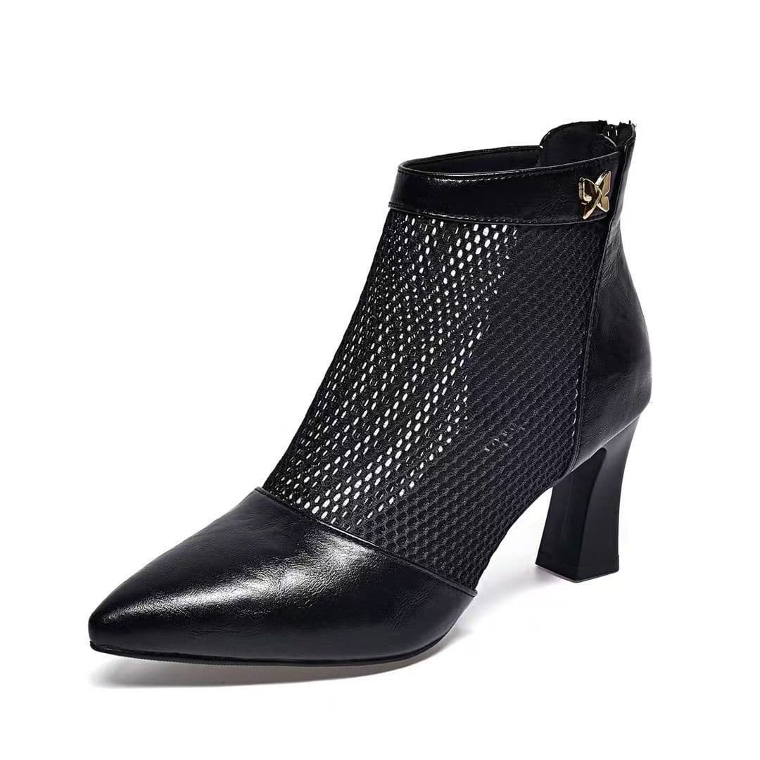 Soft leather mesh sandals for women 2025 spring and summer new women's shoes mesh boots sandals high heels hollow short boots mesh leather boots 6