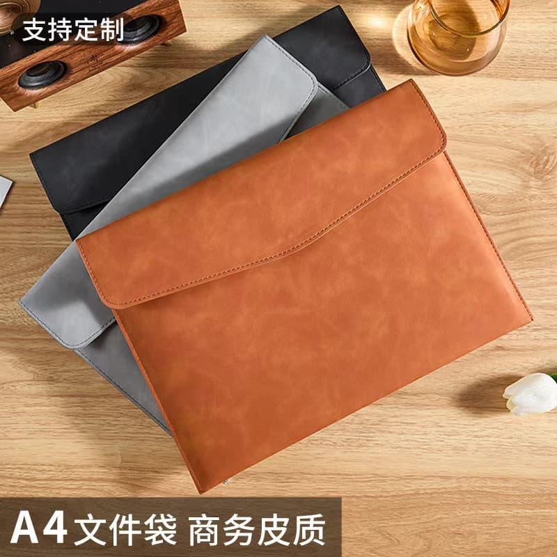 a4 leather file storage bag briefcase simple retro single layer thickened waterproof large capacity business meeting bag 2