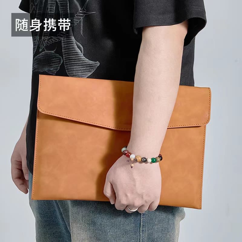a4 leather file storage bag briefcase simple retro single layer thickened waterproof large capacity business meeting bag 4