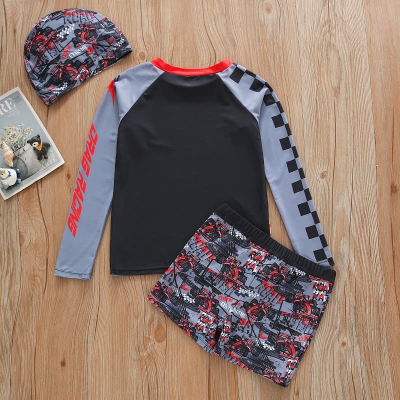 2026 Children's Swimsuit Long Sleeve Boys Swimsuit Split Shorts Racing Print Boys Swimsuit Sun Protection UPF50+ 3