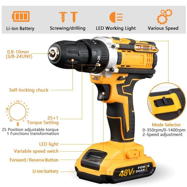 48V cordless electric drill cross-border rechargeable lithium electric drill three-function impact drill household electric screwdriver wholesale 3