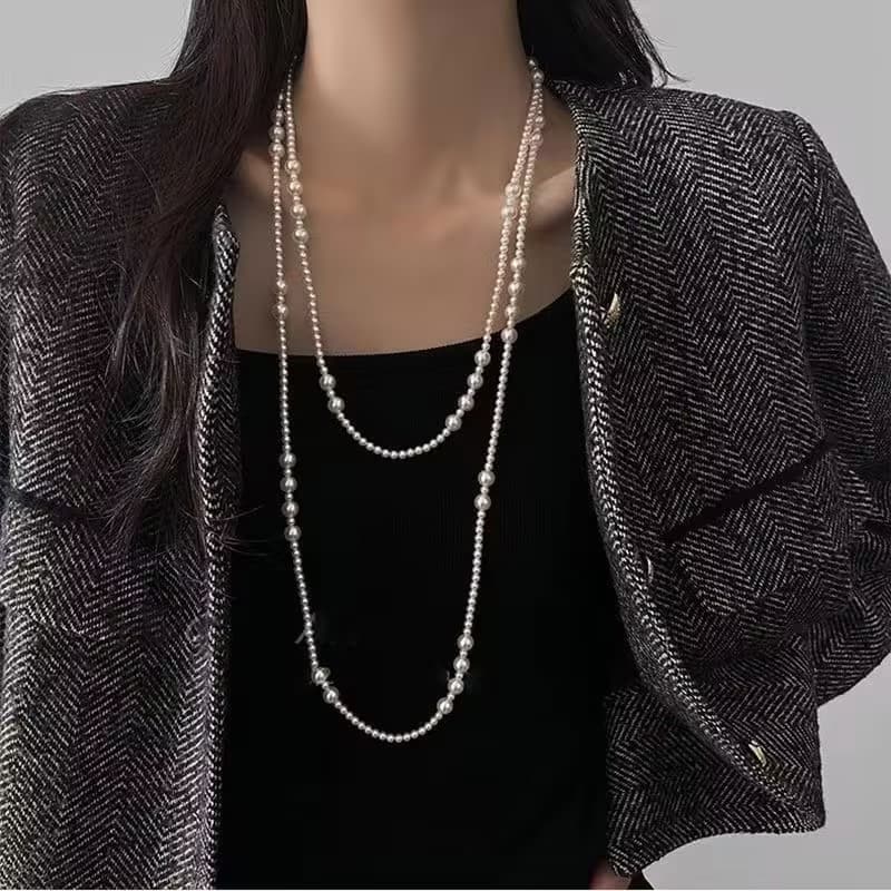 2025 New Pearl Necklace Fashion Simple Sweater Fragrance Necklace Temperament Multi-Layered Collarbone Necklace 4