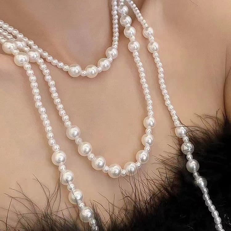 2025 New Pearl Necklace Fashion Simple Sweater Fragrance Necklace Temperament Multi-Layered Collarbone Necklace 1