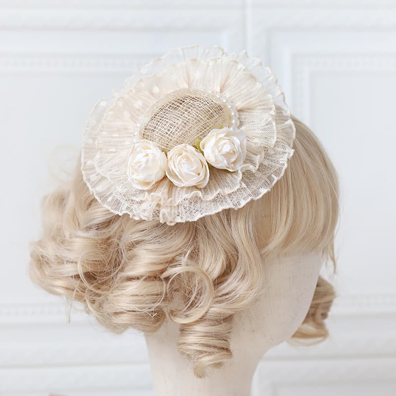 Parent-child style Lolita hat, handmade children's flower accessories hat, women's wear, fashionable woven small bowl hat 2