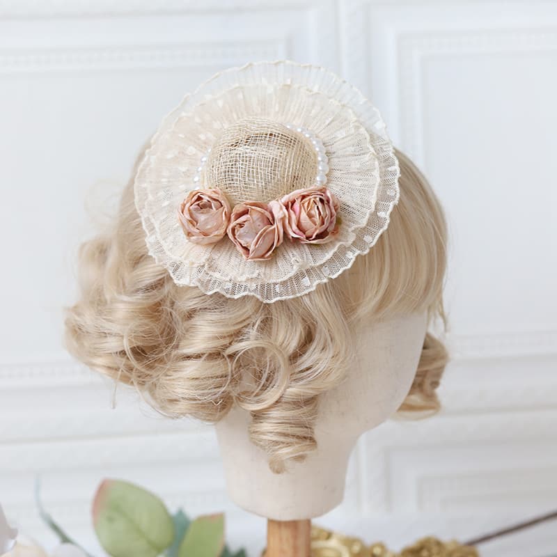 Parent-child style Lolita hat, handmade children's flower accessories hat, women's wear, fashionable woven small bowl hat 3