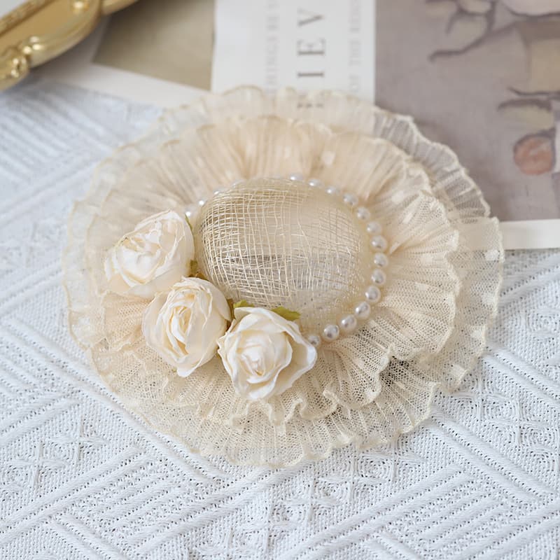 Parent-child style Lolita hat, handmade children's flower accessories hat, women's wear, fashionable woven small bowl hat 4