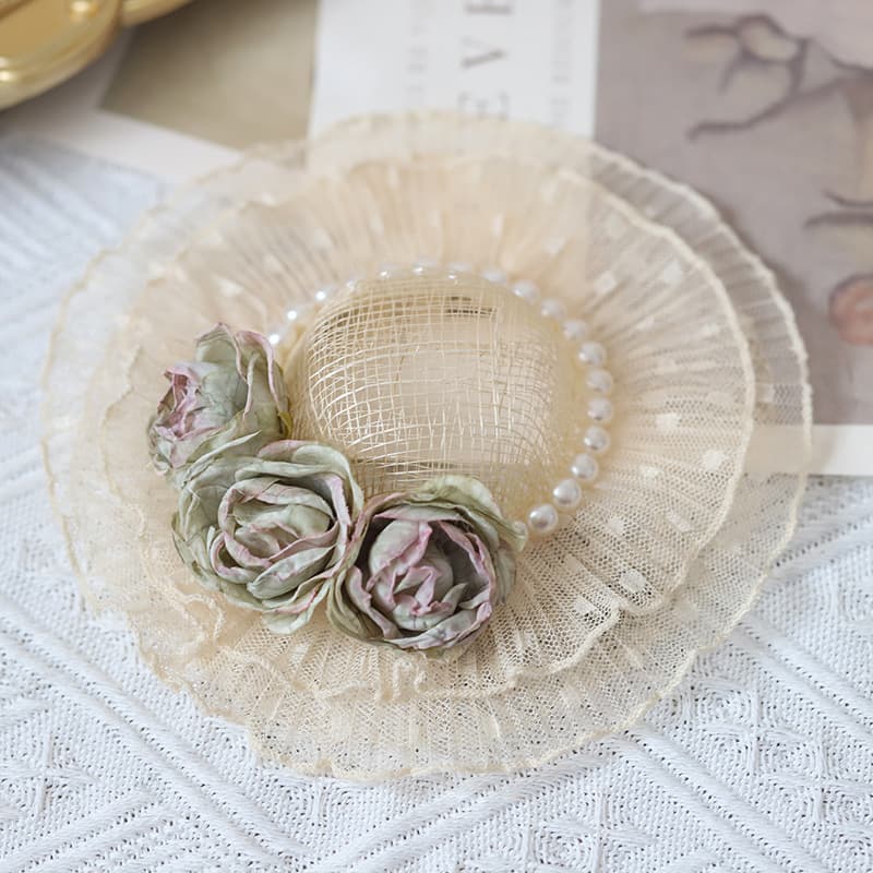 Parent-child style Lolita hat, handmade children's flower accessories hat, women's wear, fashionable woven small bowl hat 5