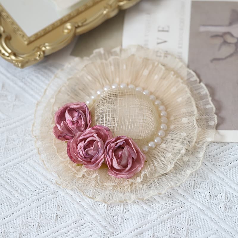 Parent-child style Lolita hat, handmade children's flower accessories hat, women's wear, fashionable woven small bowl hat 8