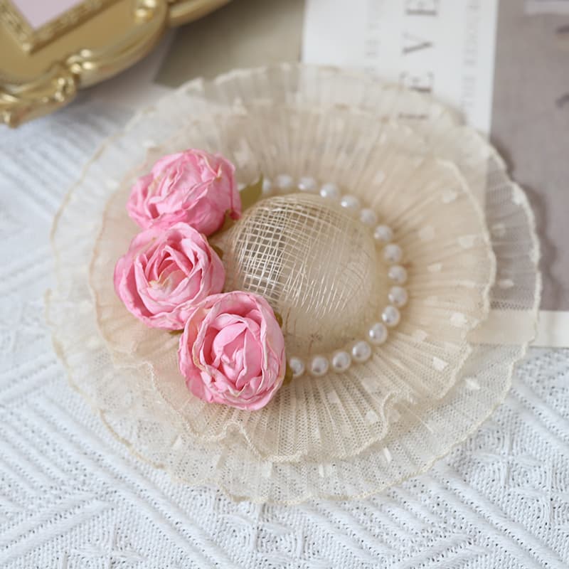 Parent-child style Lolita hat, handmade children's flower accessories hat, women's wear, fashionable woven small bowl hat 9