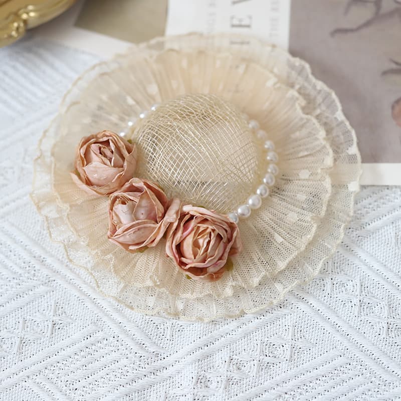 Parent-child style Lolita hat, handmade children's flower accessories hat, women's wear, fashionable woven small bowl hat 10
