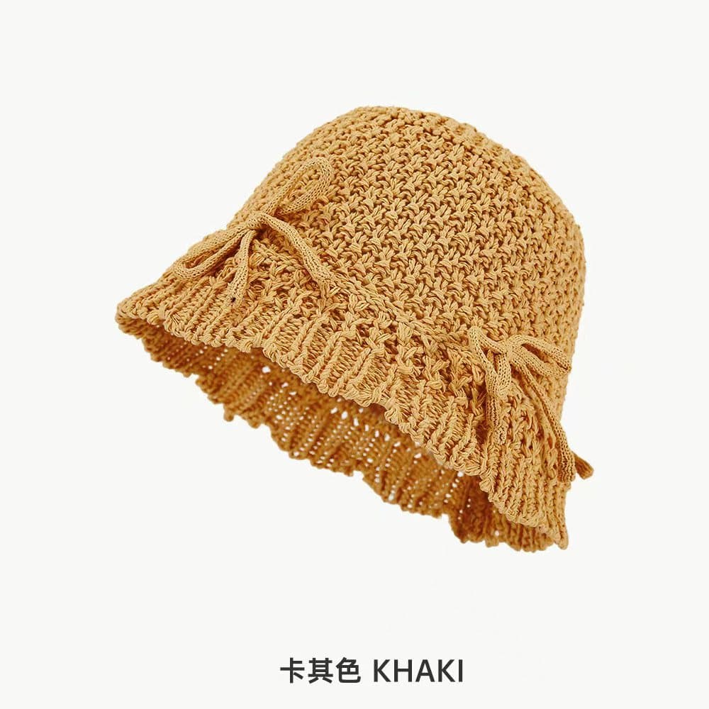 Korean style versatile casual bow accessories knitted hollow bucket hat plain hat sun protection Japanese basin hat 7