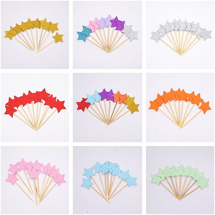 10-pack of five-pointed star cake decoration inserts, various glitter series baking inserts, wedding decoration inserts 3