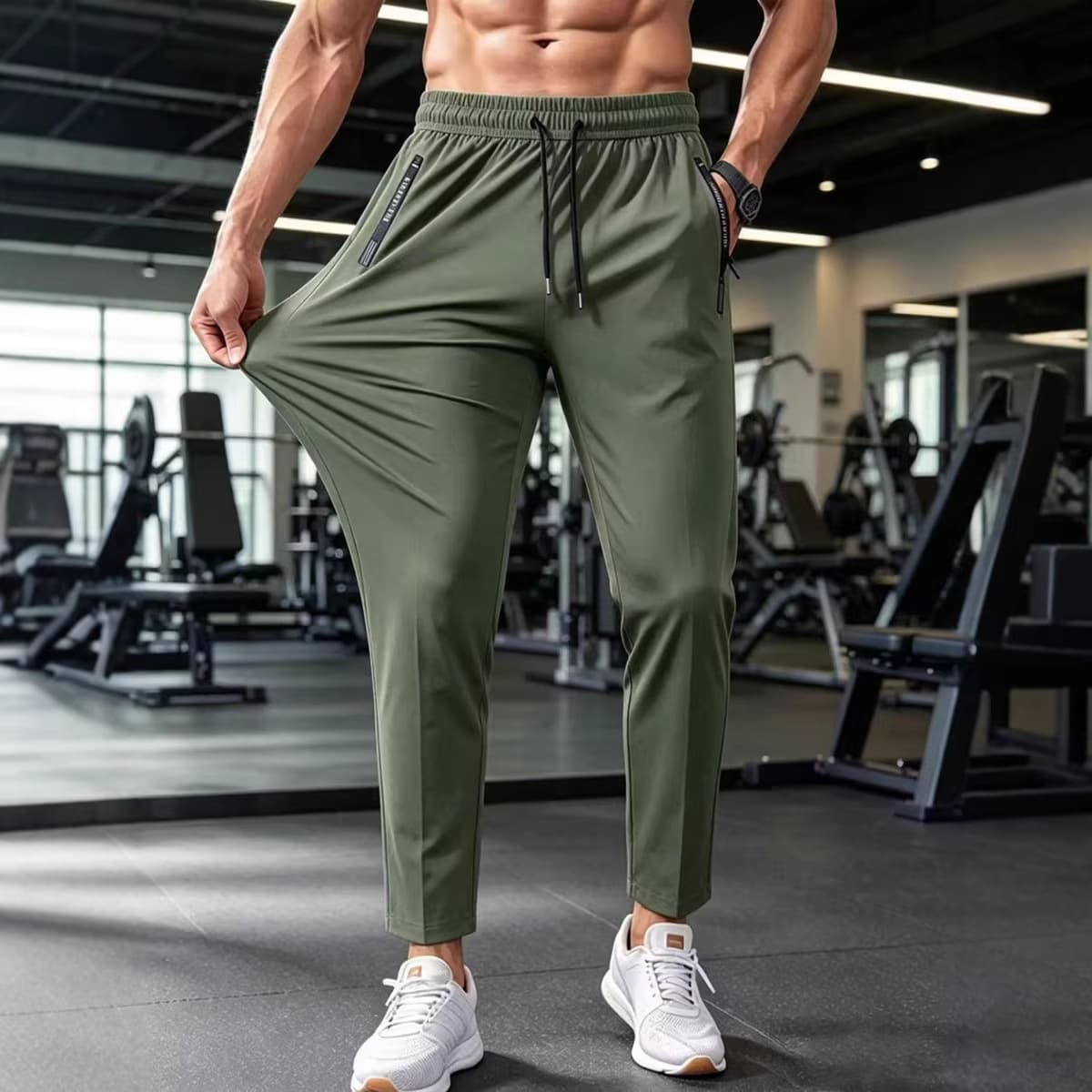 Men's summer nylon ice silk trousers men's thin breathable large size casual stretch trousers flat-footed quick-drying trousers 4