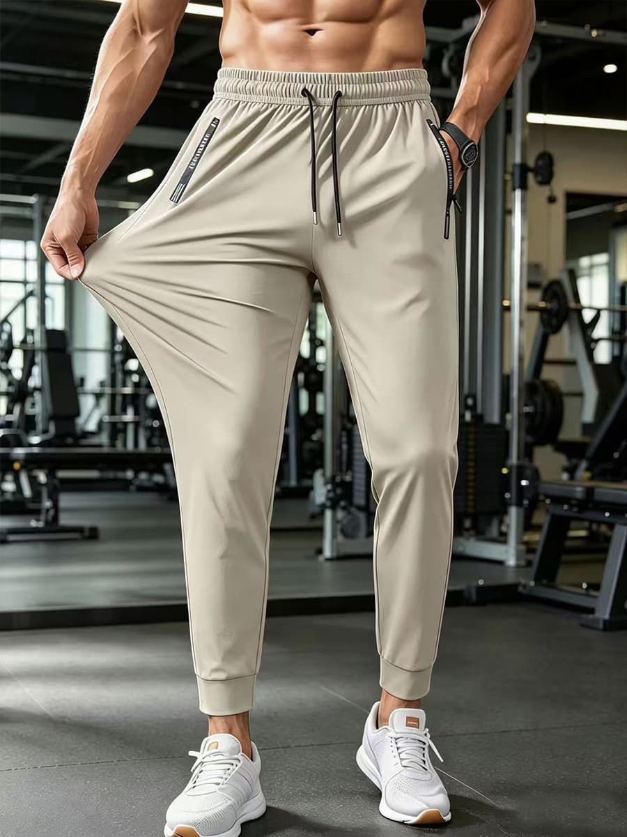 Men's summer nylon ice silk trousers men's thin breathable large size casual stretch trousers flat-footed quick-drying trousers 9