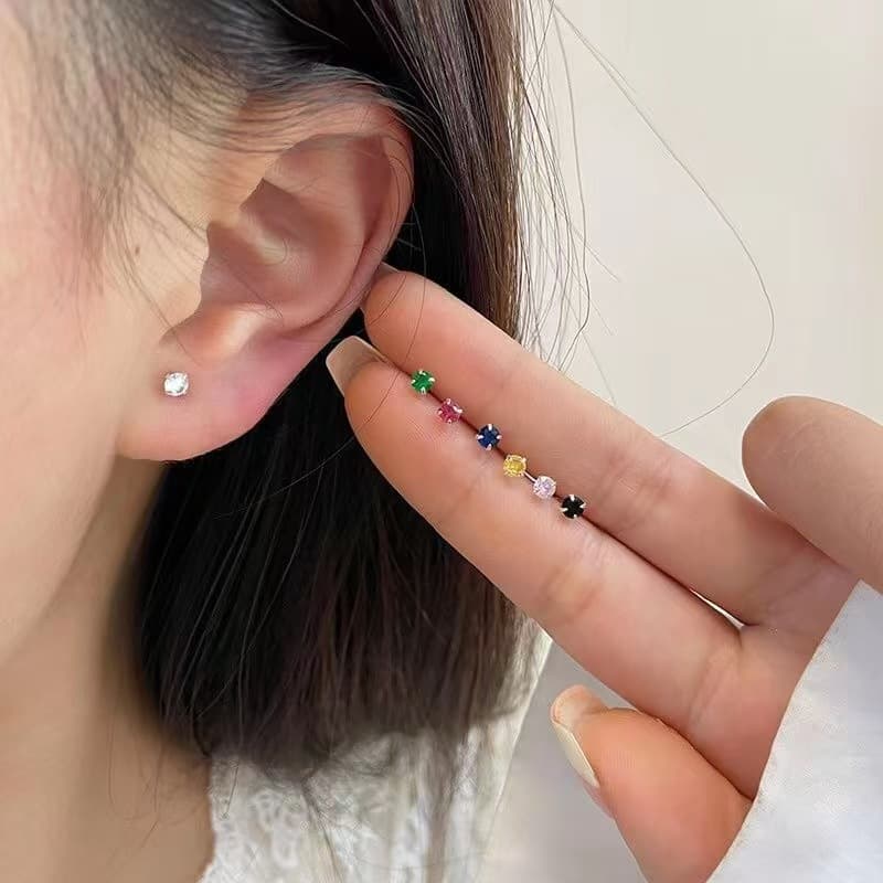 Mini 925-needle four-claw colored diamond, no need to pick out ear piercing ear sticks for sleeping, ins style ear bone exquisite earrings 3