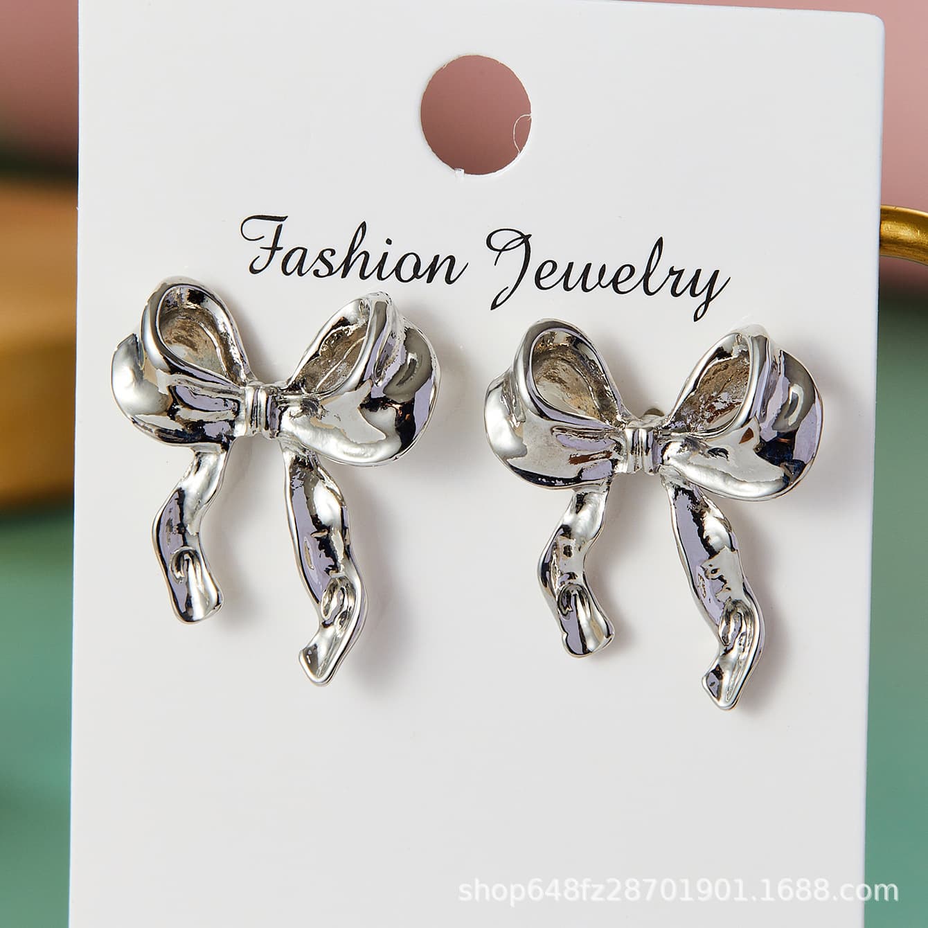 Ribbon Bow Stud Earrings Gold/Silver Women's Daily Wear Versatile Simple Simple Card High-end Stud Earrings 5