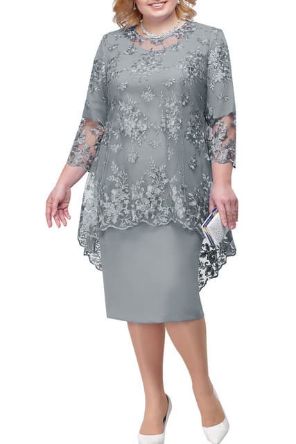 2024 European and American new dress plus size women's evening dress lace embroidered two-piece set temperament commuting slim skirt 7